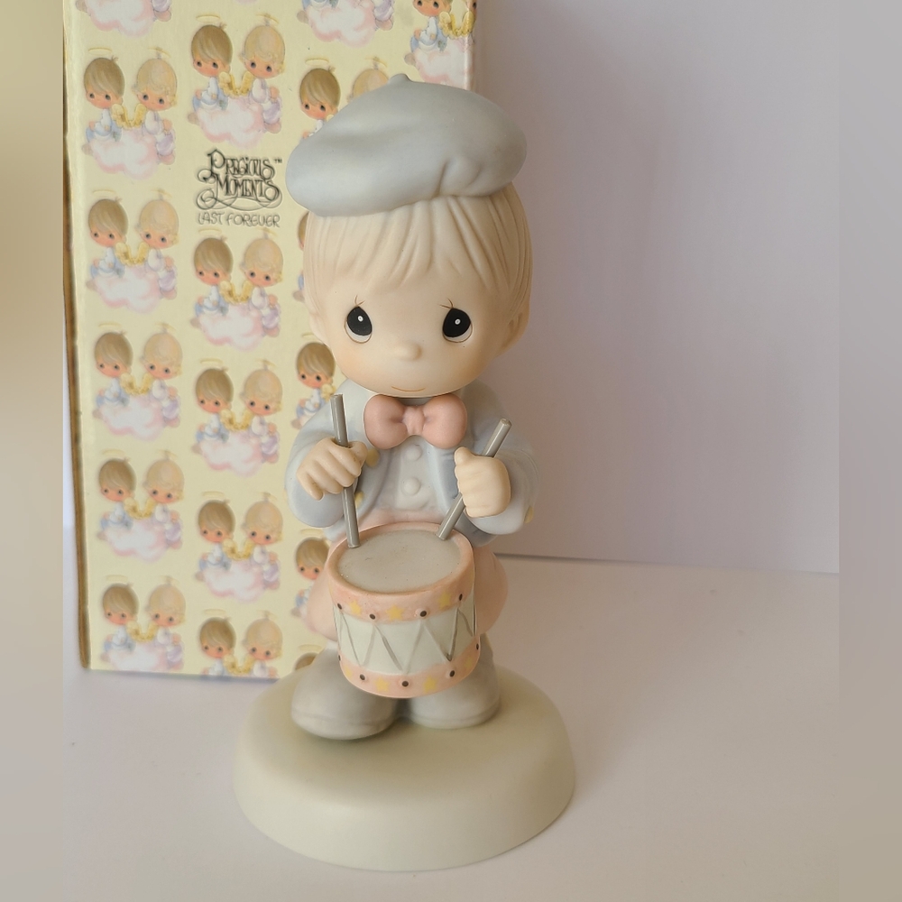 Vintage Precious Moments Boy Drummer Porcelain Collectible Figurine